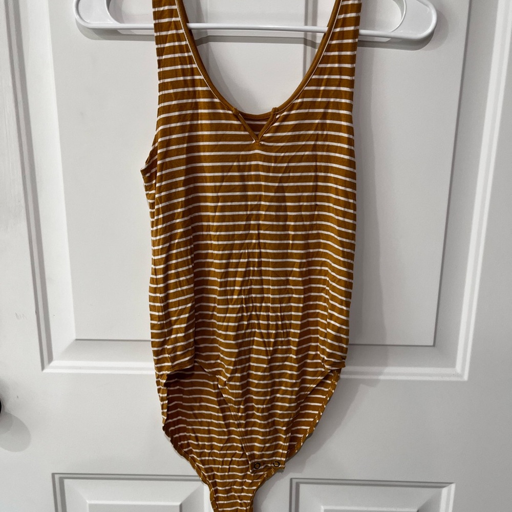 American Eagle Outfitters Mustard and White Striped Bodysuit